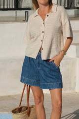 Pleat Front Short - Washed Indigo