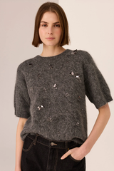 Haviland Beaded Knit Tee - Charcoal