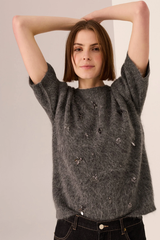 Haviland Beaded Knit Tee - Charcoal