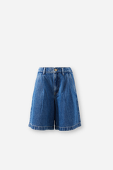 Longline Pleat Denim Short - Fresh Indigo