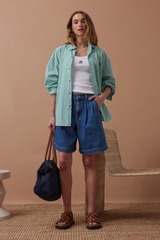 Longline Pleat Denim Short - Fresh Indigo
