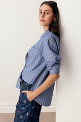 Aubin Long Sleeve Shirt - Blue/Butter