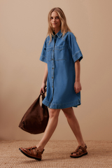 Short Sleeve Mini Dress - Fresh Indigo