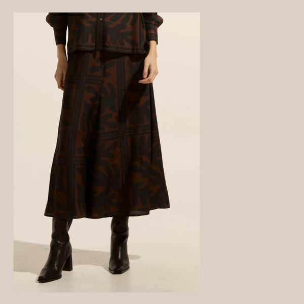 Recite Skirt - Chocolate Frond Print