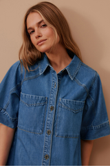 Short Sleeve Mini Dress - Fresh Indigo