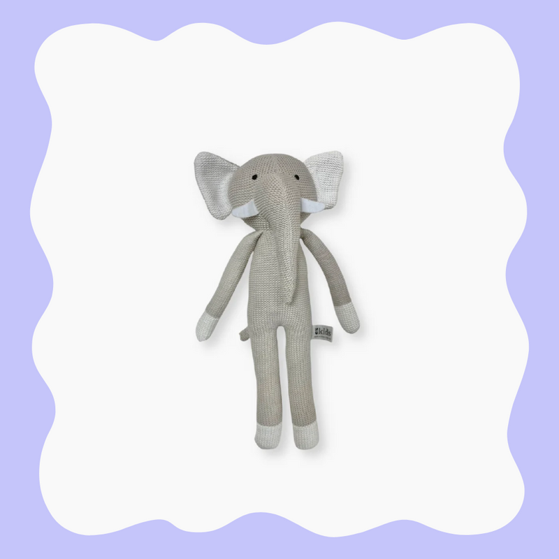 Small Eco Knitted Rattle Toy - Elephant