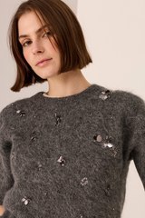 Haviland Beaded Knit Tee - Charcoal