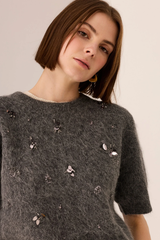 Haviland Beaded Knit Tee - Charcoal