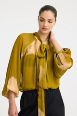 Astra Tie Blouse - Moss Print
