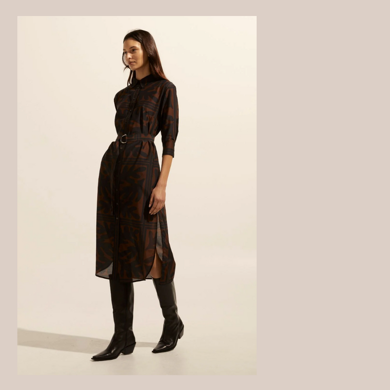 Pinpoint Dress - Chocolate Frond Print
