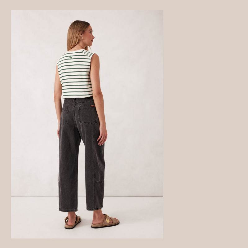 Darted Barrel Jean - Washed Black