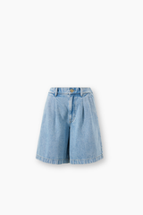 Longline Pleat Denim Short - Vintage Blue