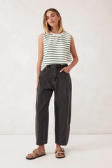 Darted Barrel Jean - Washed Black