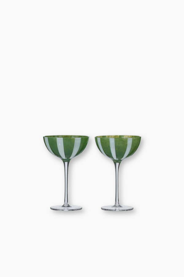 Cocktail Glass - Set of 2 / Olive & White