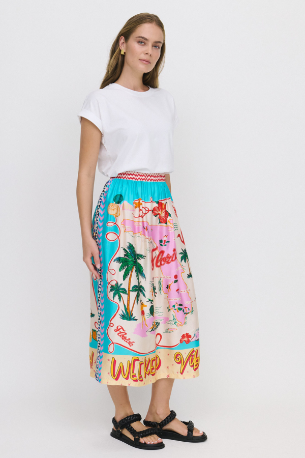 Alexa Printed Midi Skirt - Florida