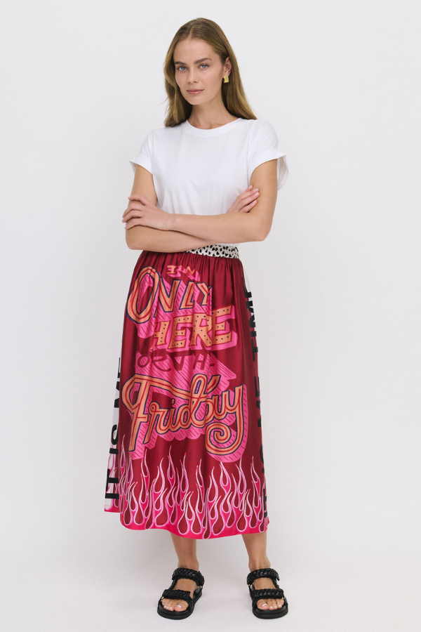 Hailey Printed Midi Skirt - Fire