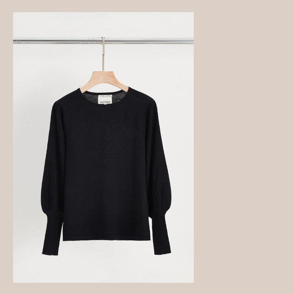 Bell Sleeve Crew Neck Sweater - Black