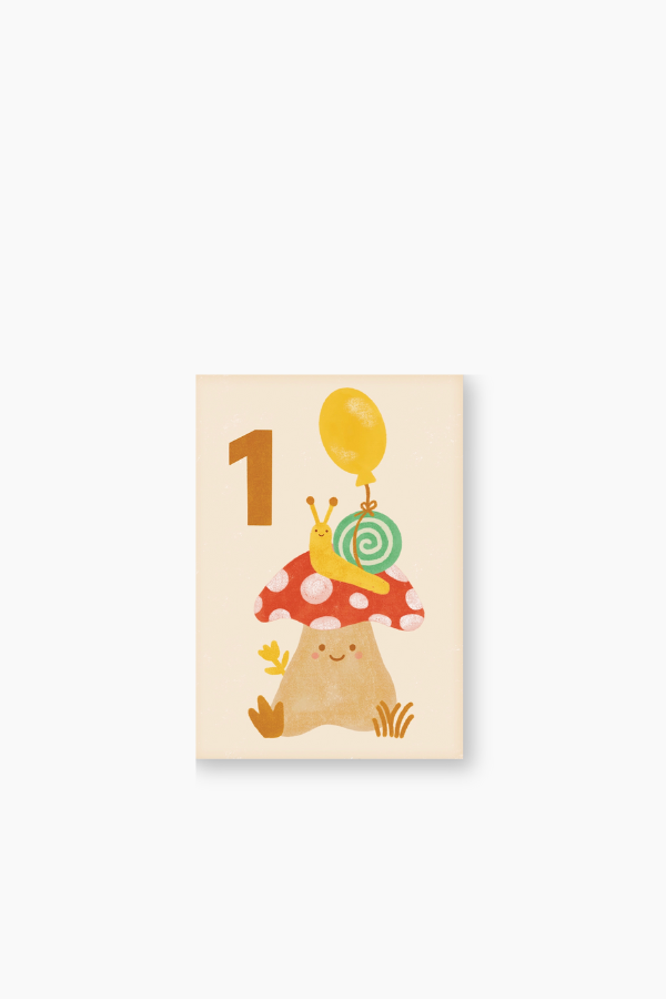 Age 1 Mushroom Snail Birthday Card