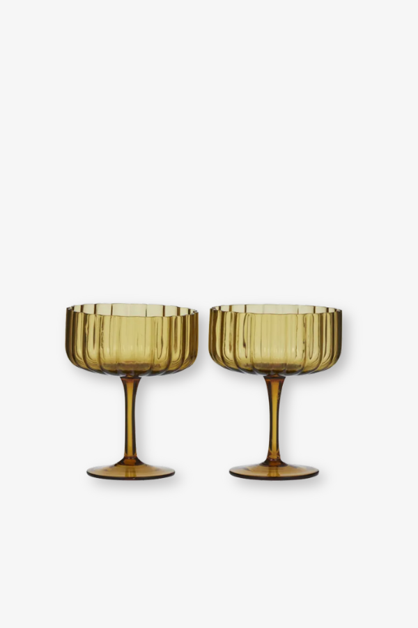 Ribbed Coupe Set - Set of 2 / Amber