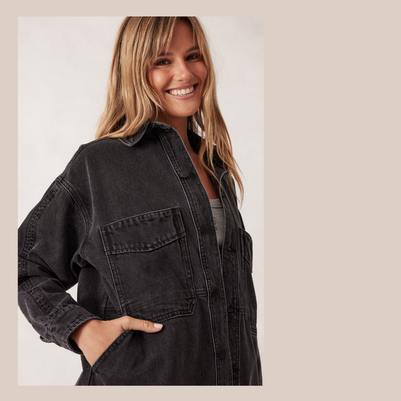 Side Pocket Shacket - Washed Black