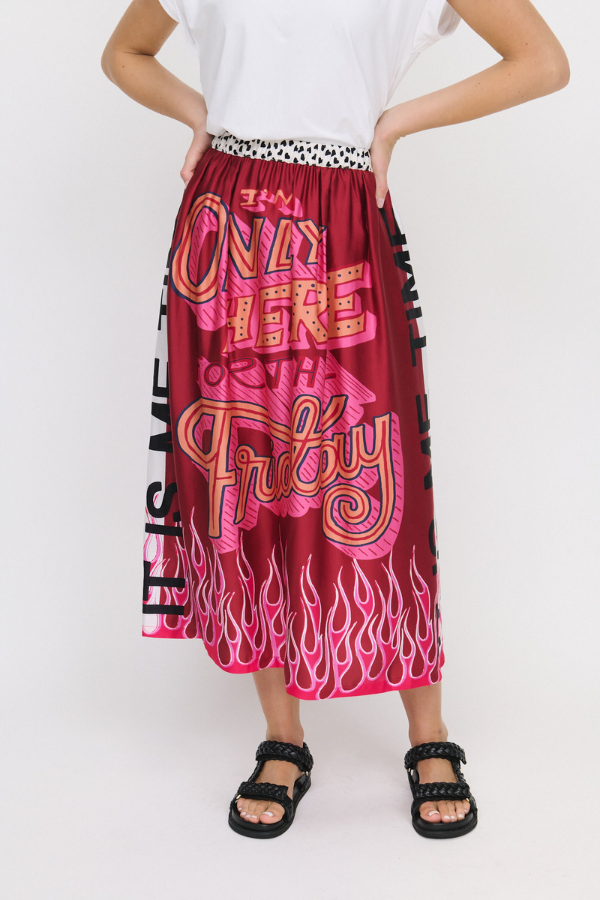 Hailey Printed Midi Skirt - Fire