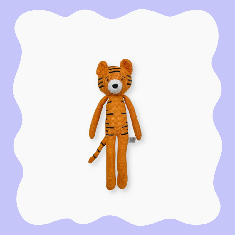 Small Eco Knitted Rattle Toy - Tiger