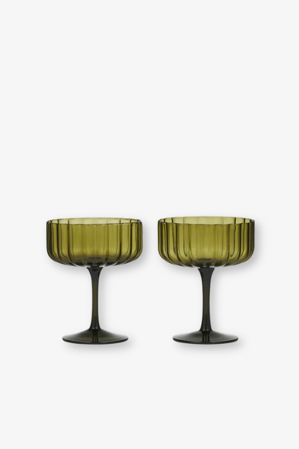 Ribbed Coupe Set - Set of 2 / Olive