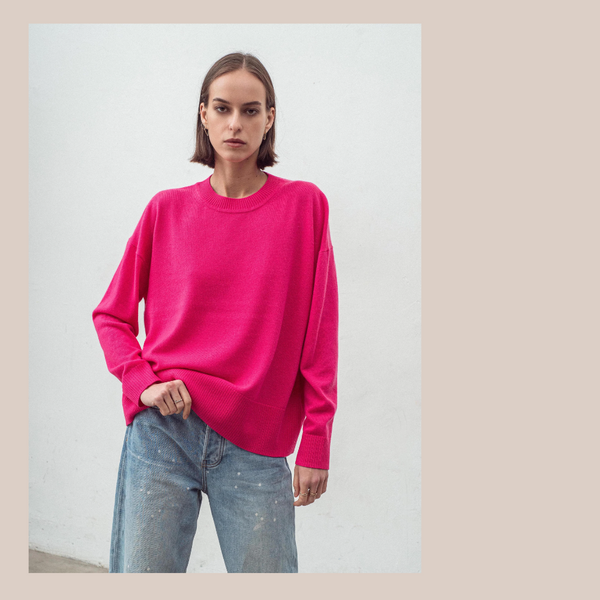 Oversized Crew Sweater - Pink Flash