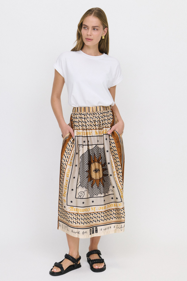 Rosealee Printed Midi Skirt - Tattoo