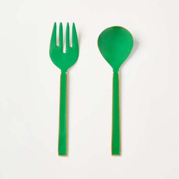 Enamel Salad Servers - Emerald