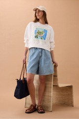 Longline Pleat Denim Short - Vintage Blue