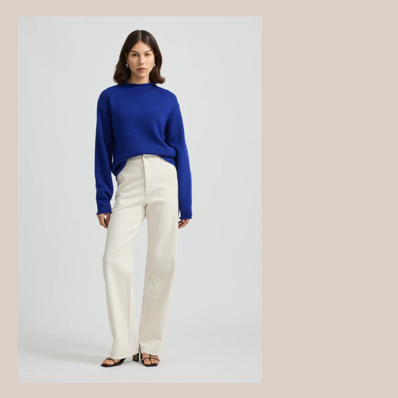 Relaxed Fit Mock Neck - Cobalt