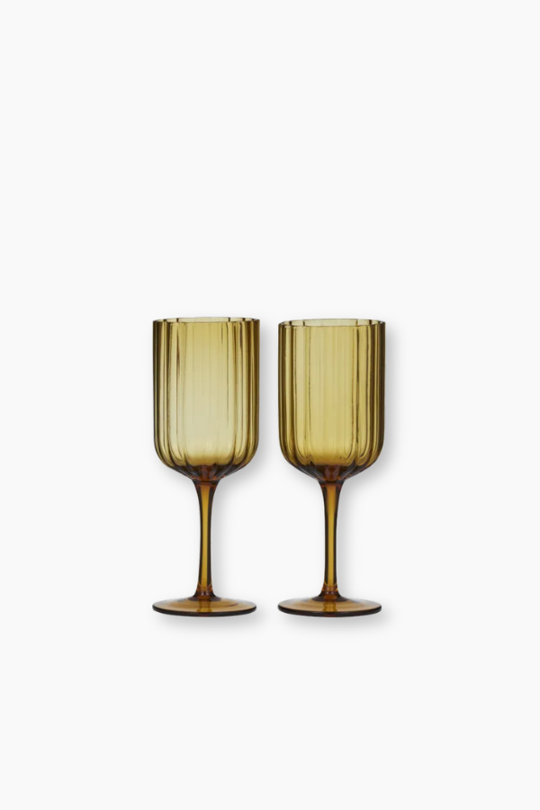 Ribbed Wine Glass Set - Set of 2 / Amber