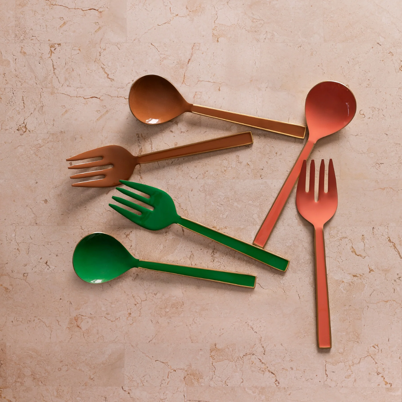 Enamel Salad Servers - Peach