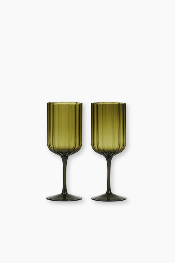 Ribbed Wine Glass Set - Set of 2 / Olive