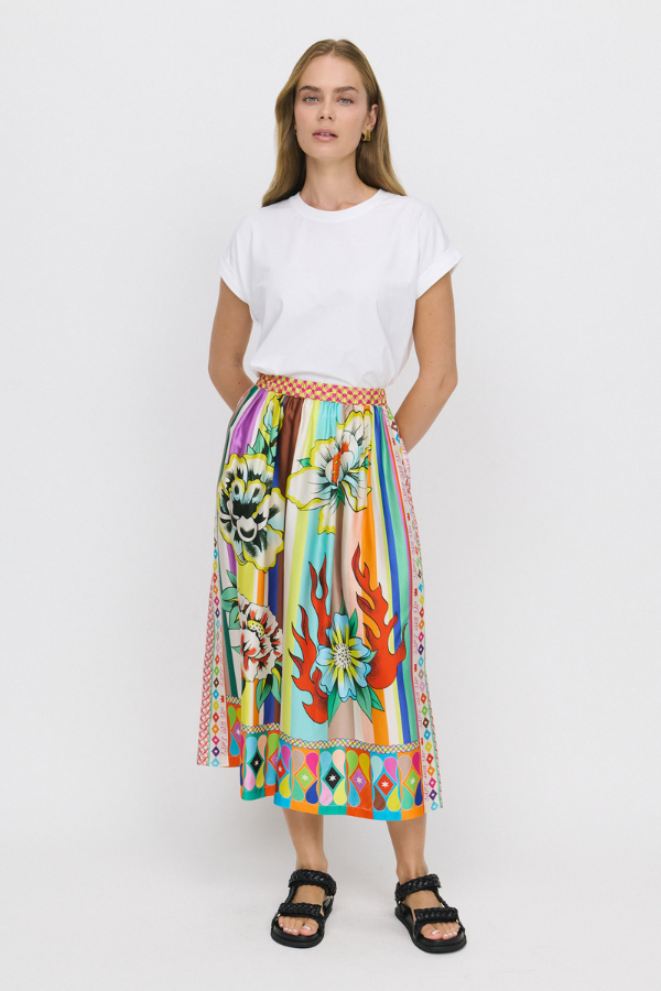 Vanessa Printed Midi Skirt - Flowers