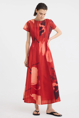 Astra Pintuck Dress - Poppy Print