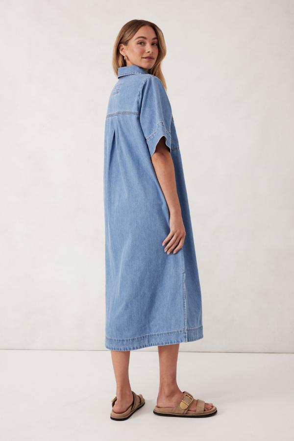 Short Sleeve Midi Dress - Vintage Blue