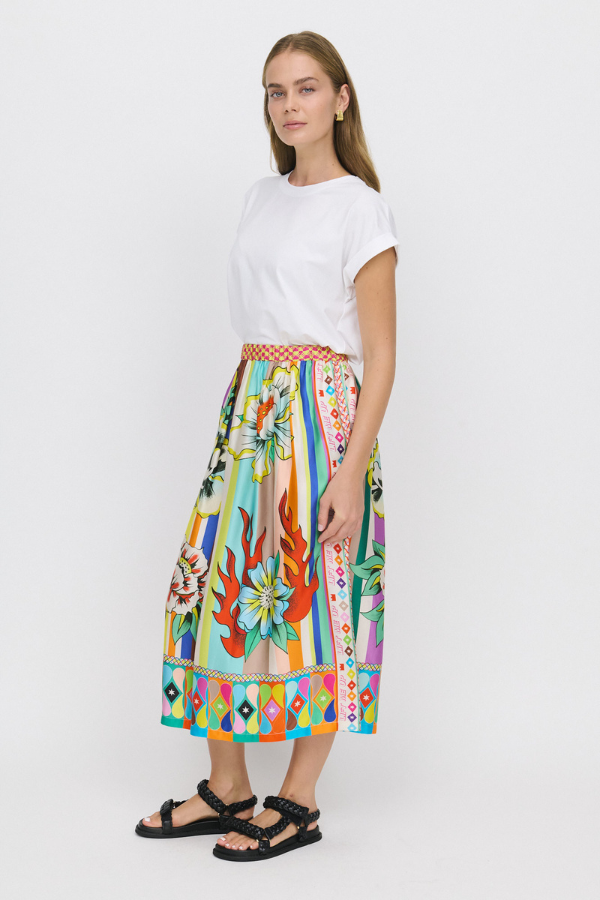 Vanessa Printed Midi Skirt - Flowers
