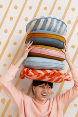 Knit Penny Round - Dusty Blue / Mustard