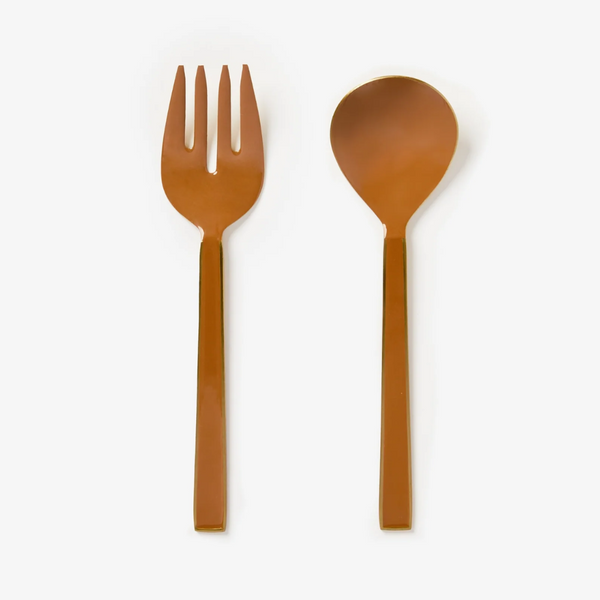 Enamel Salad Servers - Tan