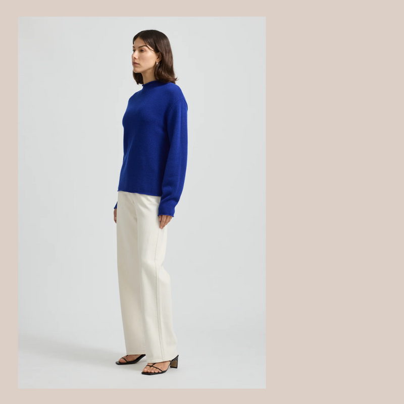 Relaxed Fit Mock Neck - Cobalt